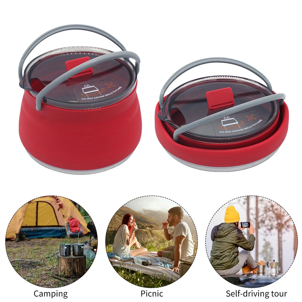 Outdoor Silicone Kettle Portable Foldable Water Pot Stainless Steel Bottom Collapsible Water Kettle Tableware Camping Tools