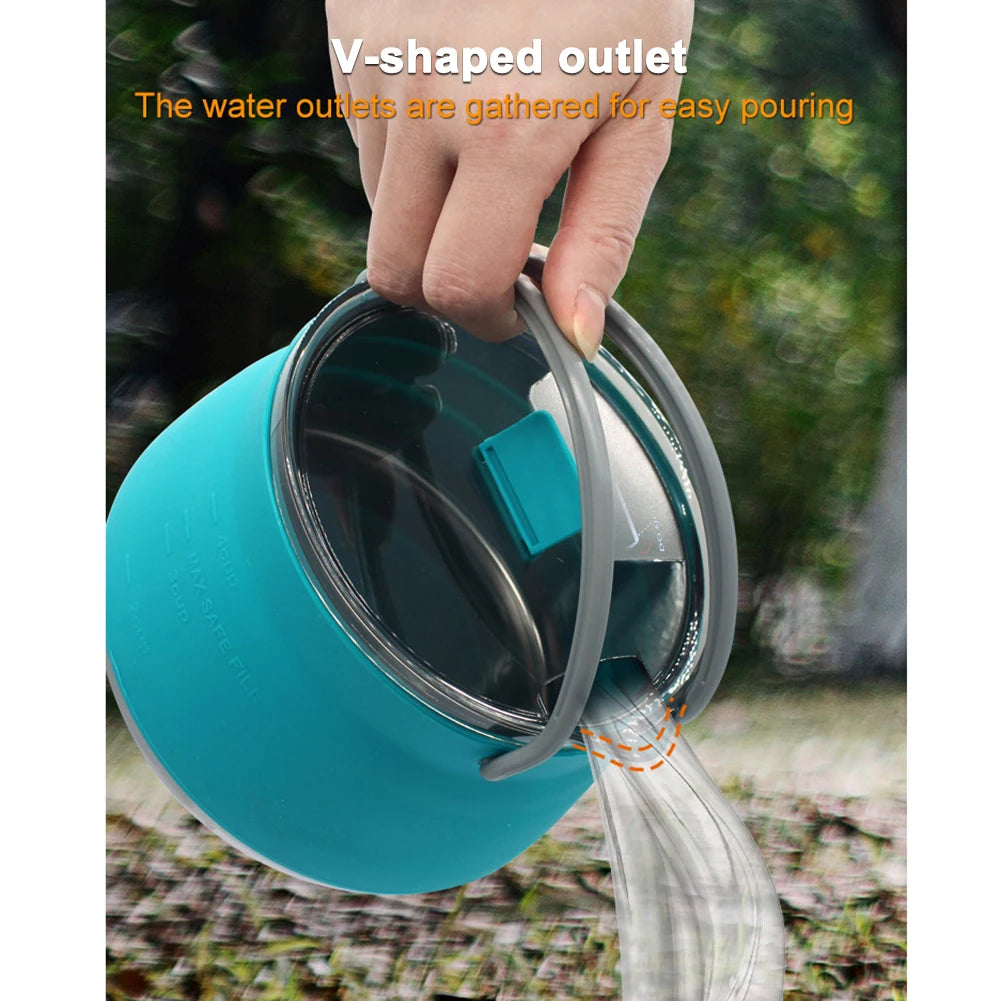 Outdoor Silicone Kettle Portable Foldable Water Pot Stainless Steel Bottom Collapsible Water Kettle Tableware Camping Tools