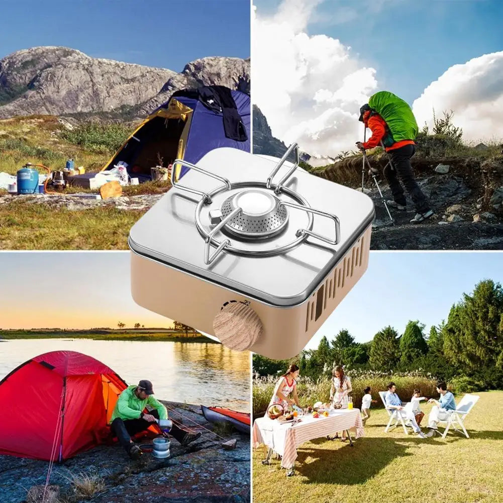 Camping Gear Stove Portable Stainless Steel Gas Valve Camping Stove for Bbq Picnics Hiking Butane Propane Burner Outdoor Cooking