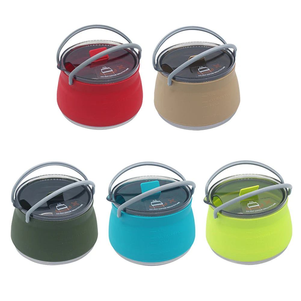 Outdoor Silicone Kettle Portable Foldable Water Pot Stainless Steel Bottom Collapsible Water Kettle Tableware Camping Tools