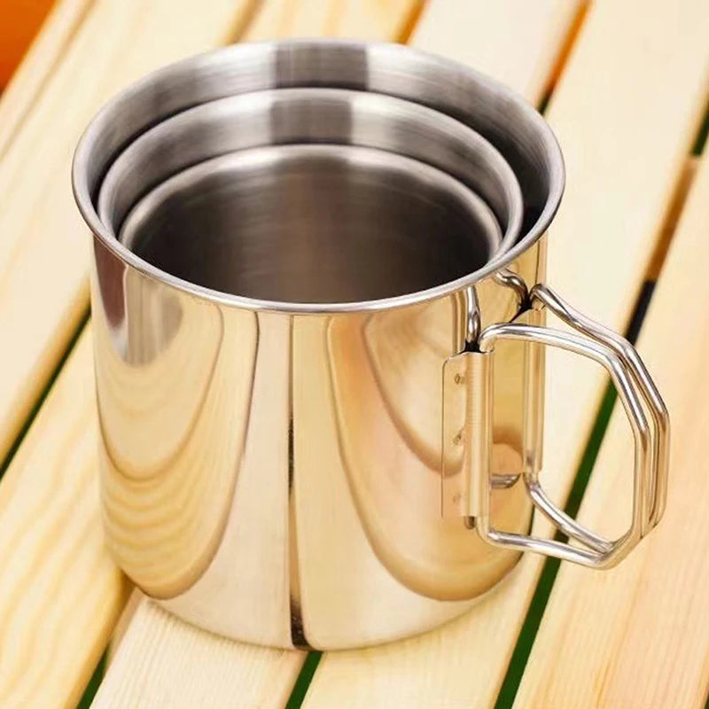 1Pc Stainless Steel Folding Handle Cup Portable Carabiner Cup Outdoor Camping Cups for Home Outdoor Camping Accessories